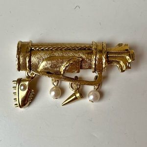 Golf Clubs Golf Bag Gold Tone Pin Brooch